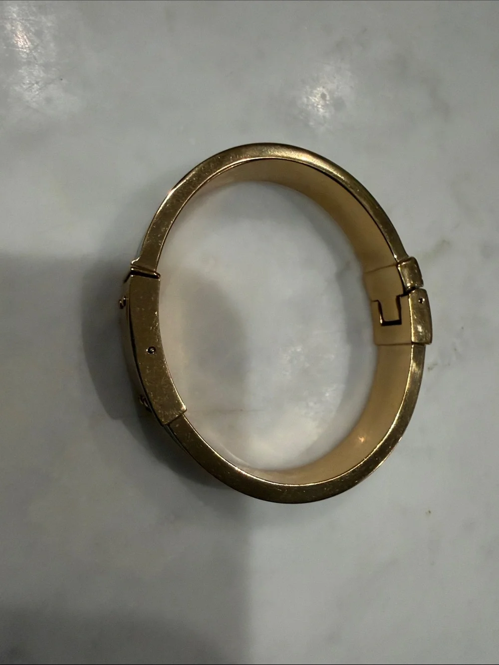 Michael Kors Logo Plaque Gold Tone Enamel Bangle Bracelet/Turquoise/ Hinged